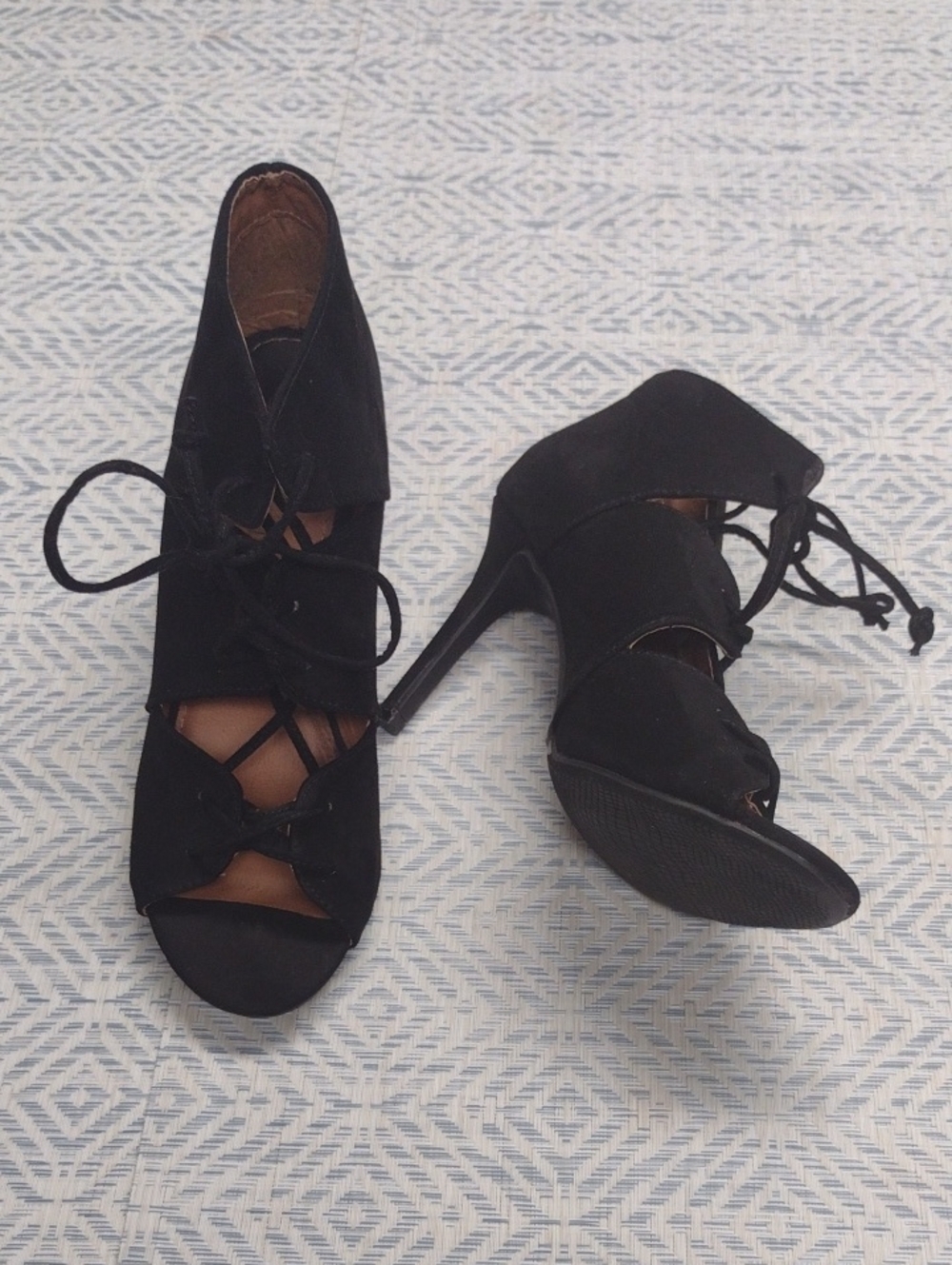 Madeline Stuart Black Lace-Up Peep Toe High Heels